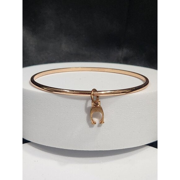 Coach Gold Tone Wishbone Charm Bangle Bracelet W/Crystal - Picture 5 of 7